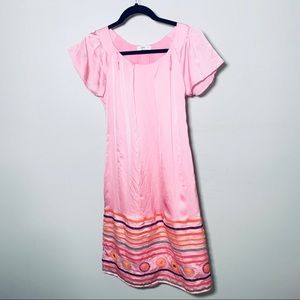 Prada Pink Silk Embroidered Mini Dress/just above knee with Multicolor Hemp